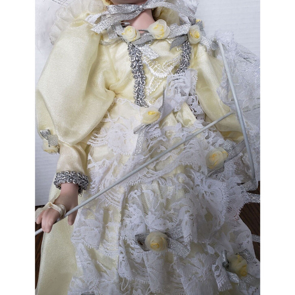 Red Haired Girl in Yellow Southern Dress With Parasol 16 Inch Porcelain Doll - Picture 6 of 9